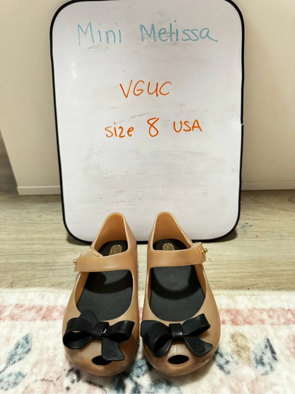 Mini Melissa Tan Mary Jane Flats with Black Bow